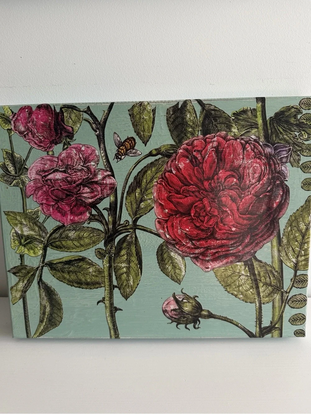 Botanical Rose Box Art in Red and Green Floral Bohemian